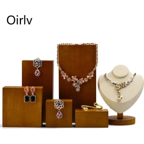 Oirlv Solid Wood Jewelry Display Stand Set Props Ring Necklace Bracelet Storage Paint Square Plate Display Stand