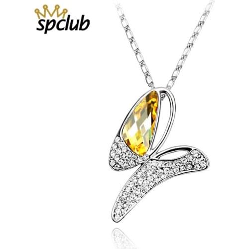 Original Crystals From Swarovski Butterfly Necklace Pendant For Women Girls Silver Color Chain Collars Fashion Jewelry Gifts