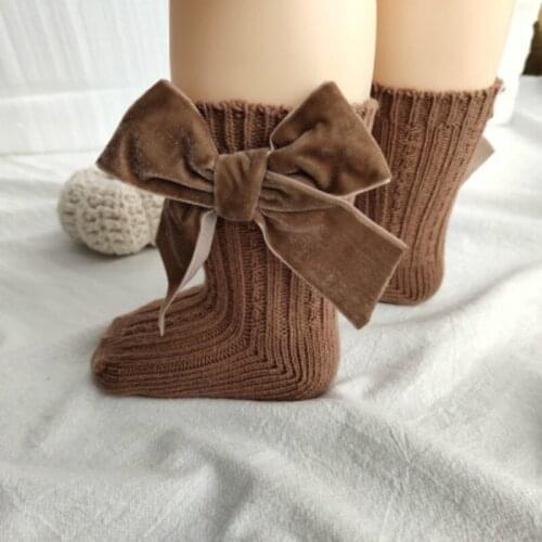 Autumn Winter Warm Newborn Bow-knot Solid Color Knitting Socks Hosiery for Indoor Outdoor (Pink, Light Grey, Beige, Coffee)