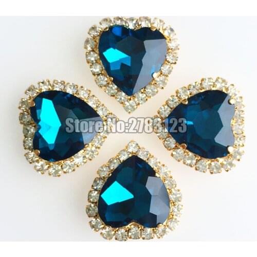 Peacock blue 12mm high quality heart Crystal buckle, gold base Glass sew on rhinestones use for diy/clothing accessories SKHJ14