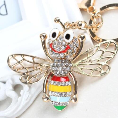 Bee Wing Move Fly Charm Lovely Pendent Crystal Purse Bag Keyring Key Chain Accessories Gift All-match Fashionable