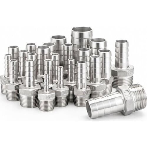 1/8" 1/4" 3/8" 1/2" BSP Male Thread Pipe Fitting to 6 8 10 12mm ID Barb Hose Tail Reducer Fitting Multi Size Stainless Steel 304