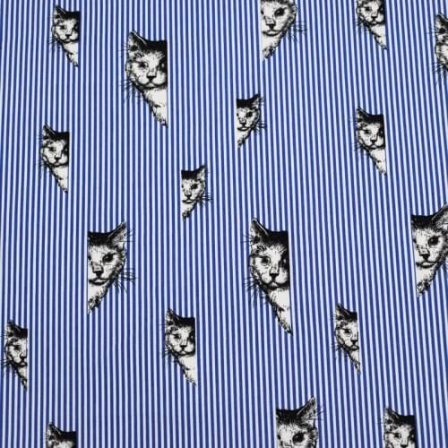 Light blue the cat print stripe reactive printing and dyeing Micro stretch cotton fabric for shirt dress patchwork tissu telas