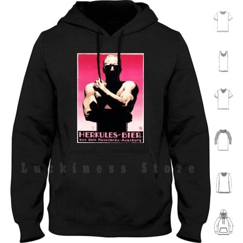 Herkules Bier By Ludwig Hohlwein Vintage Art Deco German Beer Hoodies Long Sleeve Antique Vintage Retro