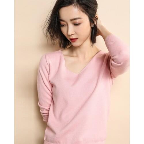 2019 new fashion womens pullover ladies V-neck cashmere wool knit solid color loose large size sweater