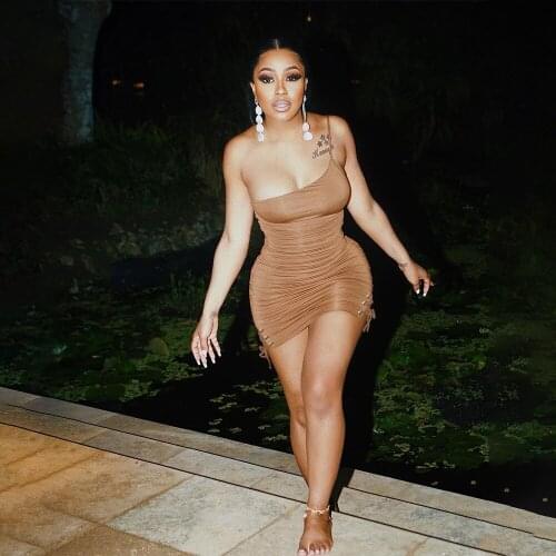 2020 New Arrival Famous Brand Dress Solid Spaghetti Strap Ruched Sexy Club Bodycon Mini Dress Vestidos