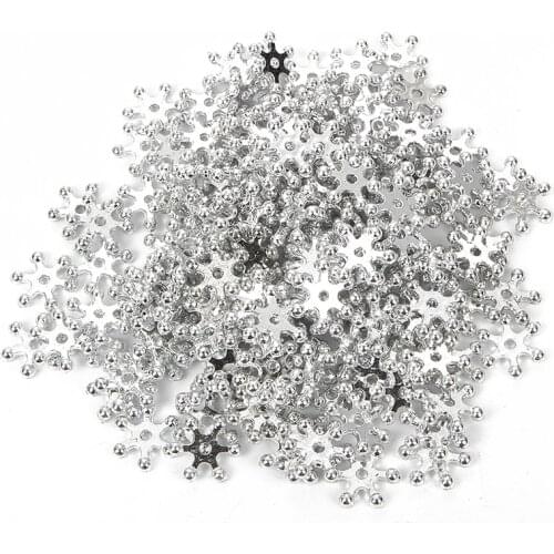 500-100Pcs Silver Snowflake Acrylic Beads 12mm For Jewellery Marking Loose Spacer Beads Bracelet Necklace Charm Jewelry Finding