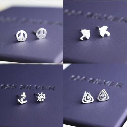 925 Sterling Silver Pin Silver Earrings, Exquisite Umbrella,Steering Wheel, Skull Head and Other Exquisite Small Icon Decoration