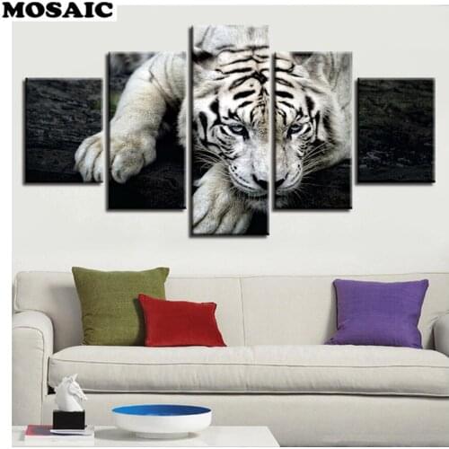 3d DIY Diamond Painting 5pcs "black and white tiger"Cross Stitch Full Embroidery 5D Square/Round Drill Mosaic diamond home decor