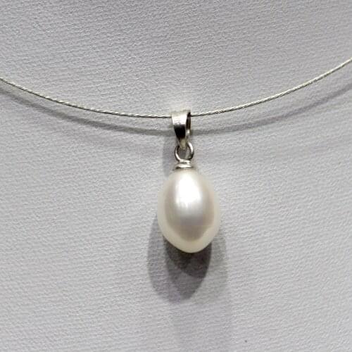 White freshwater pearl pendant water droplet shape Necklace pendant 8x9mm