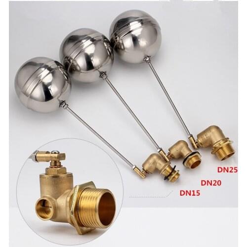 Free Shipping Floating Valve DN15 DN20 DN25 Tank Liquid Level Metal Float Valve with Right-angled Elbows Brass Body