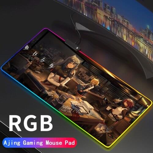 Anime Arknights Girl RGB Large Gaming Mouse Pad LED Lighting Mousepad Gamer Computer Desk Mat Pad Support DIY