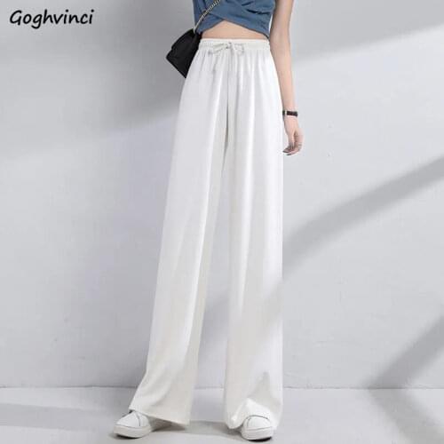 Pants Women Summer BF Casual All-match Wide Leg Trousers Pure Color Trendy Basic Drawstring Streetwear Hot Sale Plus Size S-5XL