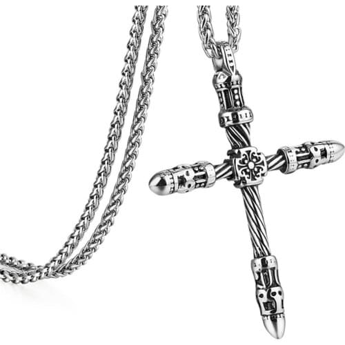 Prayer Cross Pendants Necklace Stainless Steel Rivet Cross Necklace Pendant for Men Christian Jewelry