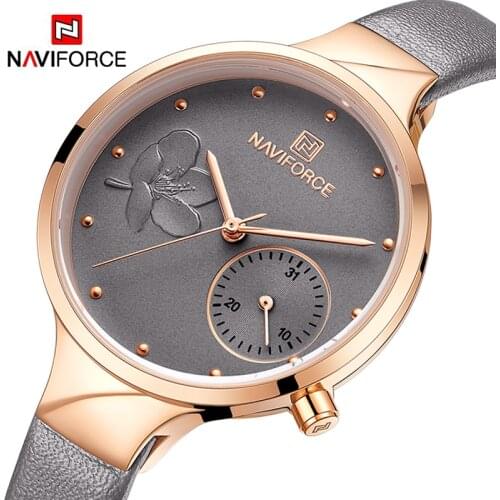 NAVIFORCE Fashion Women Watch Top Brand Luxury Purple Gold Ladies Wristwatch Genuine Leather Bracelet Classic Female Clock 5001