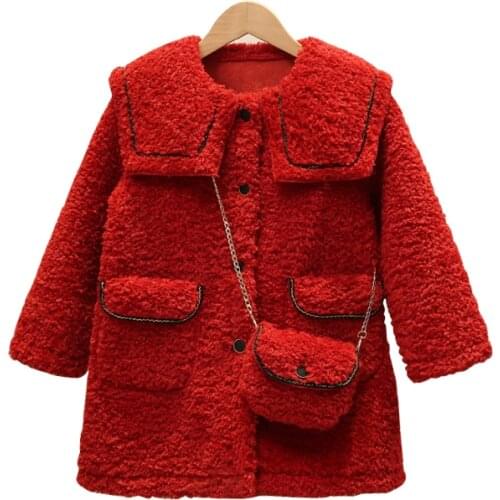 Childrens clothing 2020 new winter wear girls lamb wool thickened coat childrens foreign style Korean long woolen coat