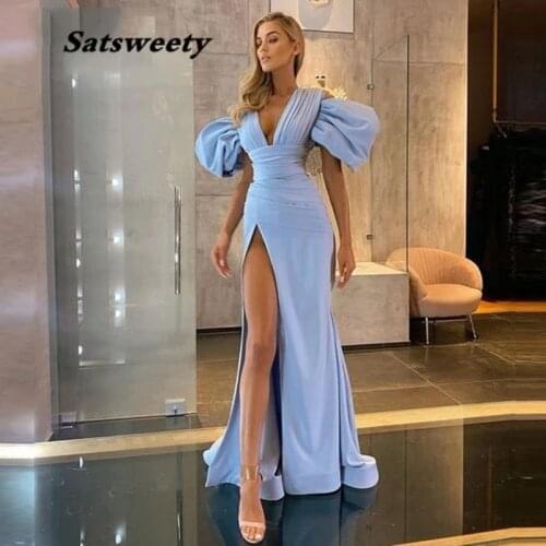 Evening Dresses Long 2021 Vestido De Fiesta De Boda V-Neck Mermaid Robe De Soiree Side Split Prom Dresses
