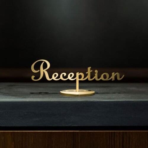 Affordable price table metal signs for reception desktop logo golden metal stylish logo think solid sus sign letters