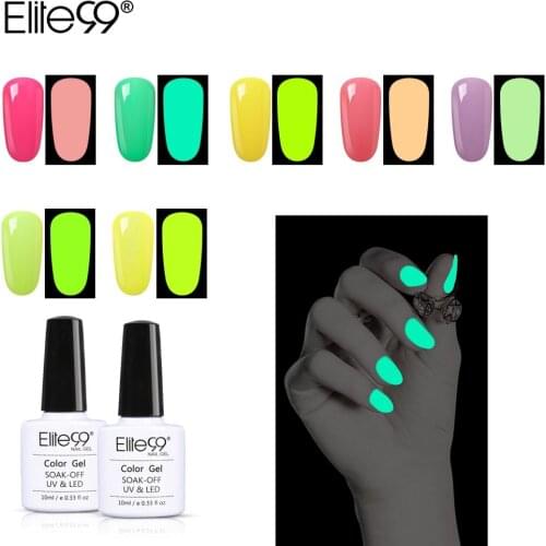 Elite99 10ml Glow In Dark Fluorescent Gel Laquer Neon Series Luminous UV LED Soak Off Glitter Gel Varnish Semi Permanent Enamel