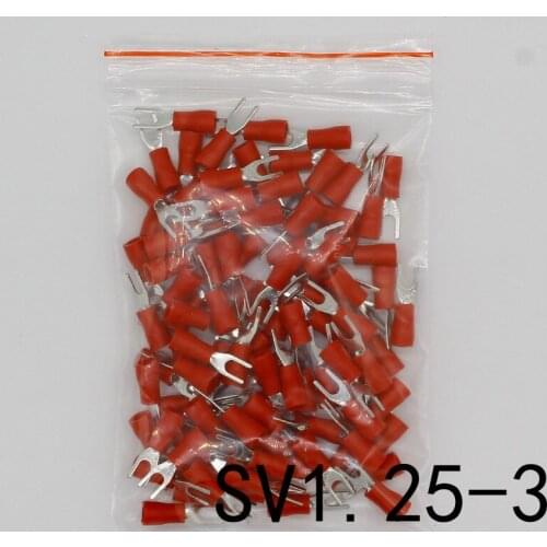 SV1.25-3 Red Furcate Terminal Cable Wire Connector Insulated Wiring Terminals electrical Lug crimp terminal 100PCS SV1-3 SV