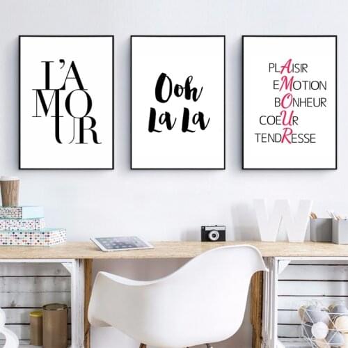 Love Print French Fashion Canvas Painting , Modern Minimalist Print French Art Typography Printing Romantic Wall Decor