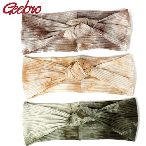 Geebro Women Casual Cotton Tie Dye Ribbed Headbands Ladies Soft Knotted Hair Bands Turban Hair Accessories For Adult Young Girls