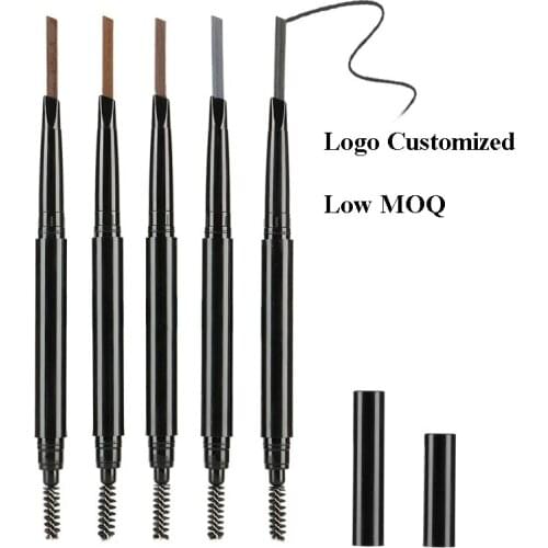 Custom Private Label Double Ended Eyebrow Pencil Waterproof Lasting Eye Brow Pen with Brush Brown Black Beauty Cosmetic Tools