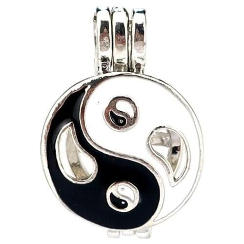 K1050 5pcs/lot Silver Enamel Tai Ji Round Beads Cage Pendant Locket Fairytale Party Essential Oil Diffuser