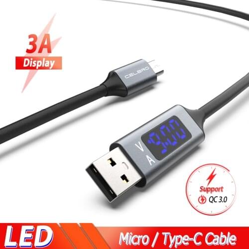 LED Digital Display Micro USB Type C Cable 3A Fast Quick Charge QC3.0 Kabel for Samsung S20 Note 20 Xiaomi Mi 9 USB Charge Cable
