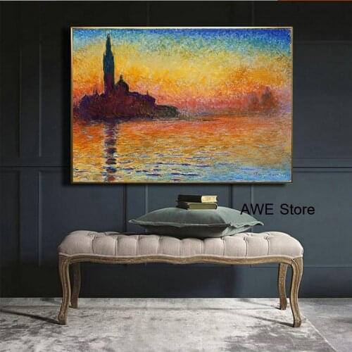 Claude At dusk Monet Painting Water Lilies willow Tree On Canvas Wall Art Painting Printed Home Decor Oil Canvas Painting