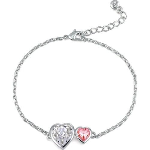 COCOM Cute Sweet Double Heart Chain Bracelet with Austrian Crystal for Girlfriend Forever Love Heart Shaped Women Jewelry
