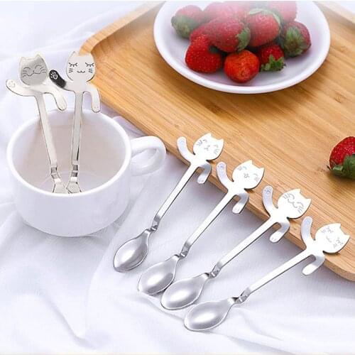 Creative Cartoon Coffee Spoon Cute Cat 304 Stainless Steel Coffee Scoop Cutlery Set Drinking Tea Spoons Flatware Cup Accessories
