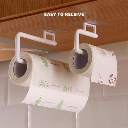 Kitchen Self-adhesive Towel Holder Toilet Paper Holder Bathroom Accessories Cabinet Paper Roll Shelf Tissue Storage Hanger 1pcs