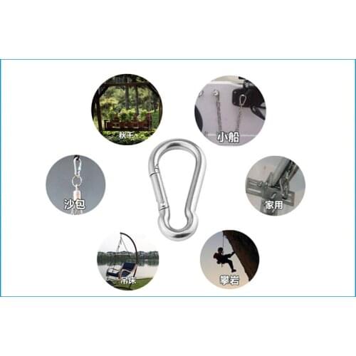 M5*50mm Multifunctional 304 Stainless Steel Spring Snap Carabiner Quick Link Ring Hook snap shackle Chain Fastener Hook 4.9
