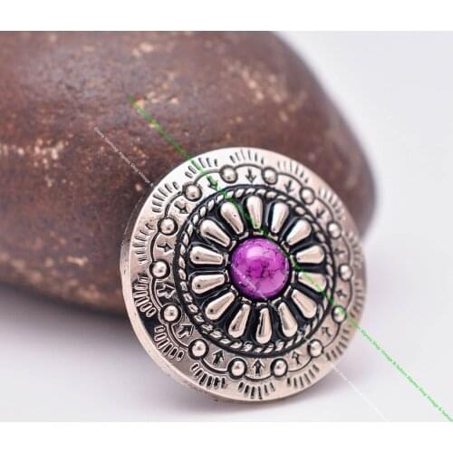 10pcs 1" Metal Silver Indian Floral Art Purple Turquoise Conchos For Leathercraft Western Saddle Belt Wallet Hat Decor