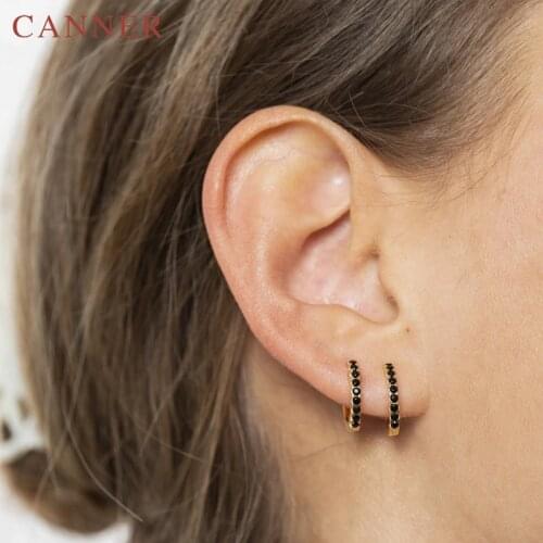 Simple Minimalist Geometric 925 Sterling Silver Black/Blue Zircon Small Hoop Earrings for Women Gold Silver Color Party Jewelry