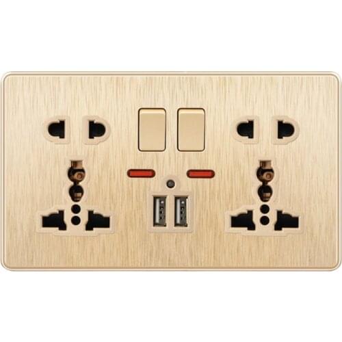 Multifunction UK 13A Wall Socket Push Button 2.1A Double USB Charging Ports G6DB