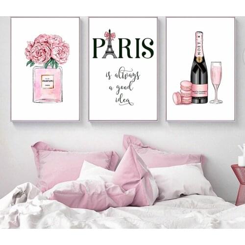 Fashion Art Posters and Prints Champagne Perfume Poster Paris Tower Canvas Painting for Living Room Decoration Pictures