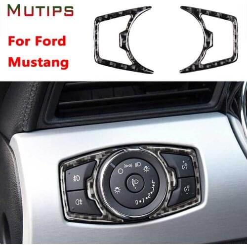 Mutips For Ford Mustang 2015-2019 Headlight Switch Cover Trim Carbon Fiber Sticker New For F150 2015-2018 Accessories Automobile