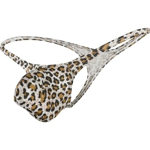 Sissy Mens Thongs Leopard Print Penis Pouch Breathable Low Waist G String Jockstrap Gay Underwear Men