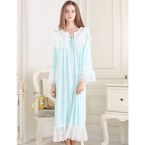 Free Shipping 2015 New Pyjamas Frincess Nightdress Womens Cotton Long Nightgown Home Wear Nightshirt