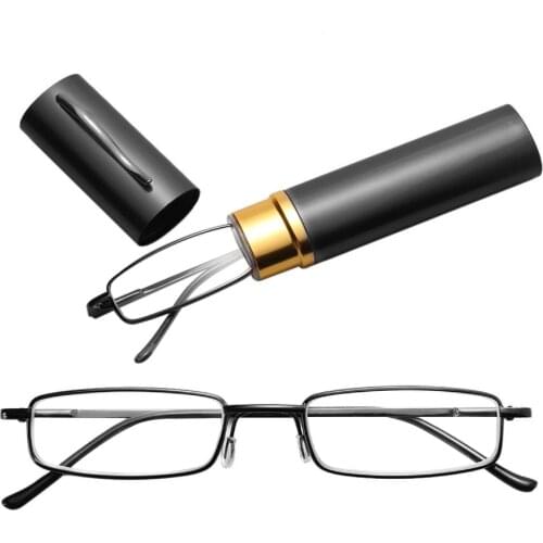 Portable Reading Glasses Unisex Reading Glasses with Pen Holder Case Spring Hinge Glasses Anti-blue Light Degree +100 To +400