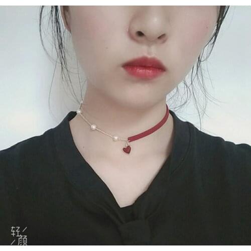 Korean summer fashion new style simple heart red love pearl sexy womens versatile Necklace accessories manufacturers wholesale