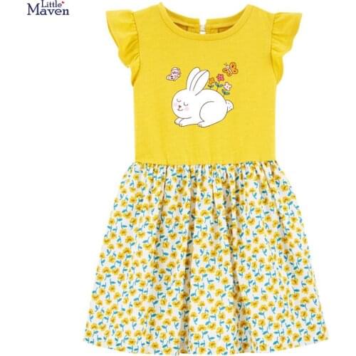 Frocks for Girls 2021 Summer Baby Girl Clothes Toddler Cotton Animal Print Vestiods Casual Yellow Bunny Dress for Kids 2-7 Years