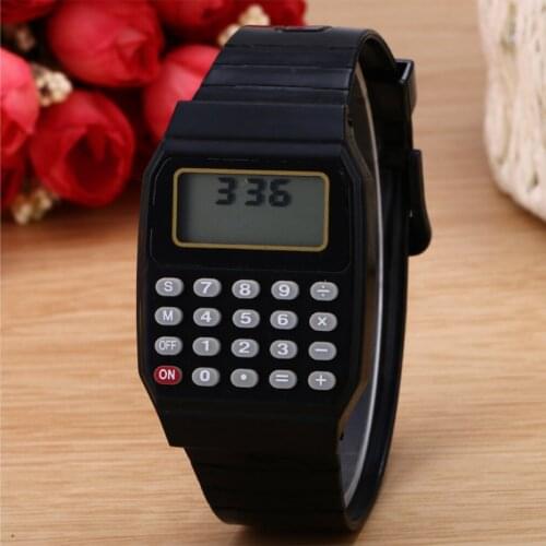 Practical Children Calculator Digital Watch Black Color Silicone Comfortable Wear Calculator Wrist Watch Kids School GIFTS 2019