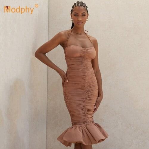 Sexy Bodycon Evening Party Dress 2020 Fashion New WomenS Sleeveless Fold Midi Long Mermaid Club Party Dress Female Clothing