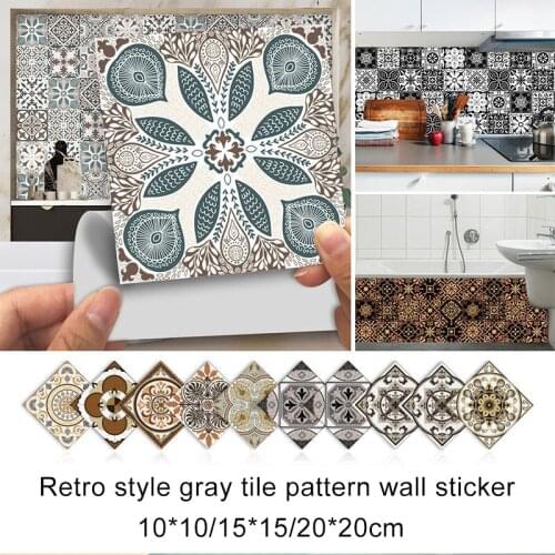 Gray Retro Pattern Matte Surface Tiles Sticker Transfers Covers for Kitchen Bathroom Tables Floor Hard-wearing Wall Decals 10pcs