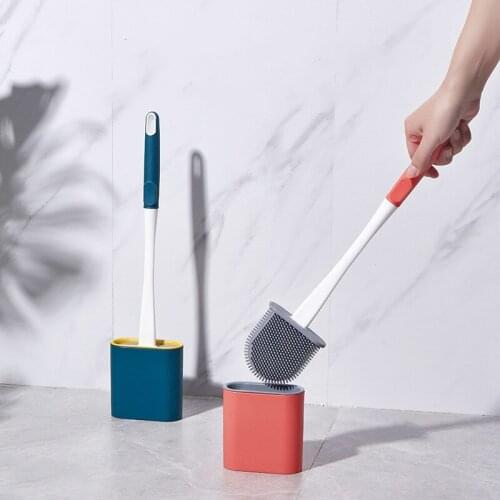 Silicone Toilet Brush Long Handle Soft Cleaning Brush Set Toilet Brush Holder Set Toilet Clean Tools Bathroom Accessories