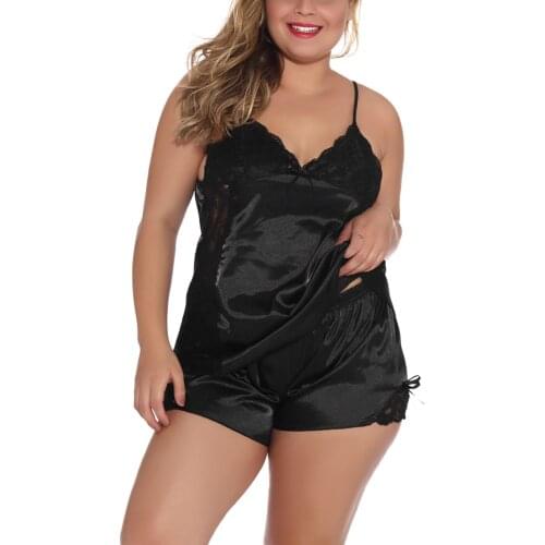 Sexy Ladies Imitation Silk V-neck Home Wear Sleeveless Top Short Pants Pajamas Suit Solid Color Two-pieces Sleep Set