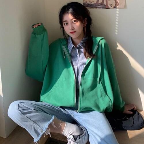 Oversize Harajuku Hoodies Women Korean Style Zip Up Sweatshirt Winter Jacket Long Sleeve Pullovers Vintage Pockets Clothes